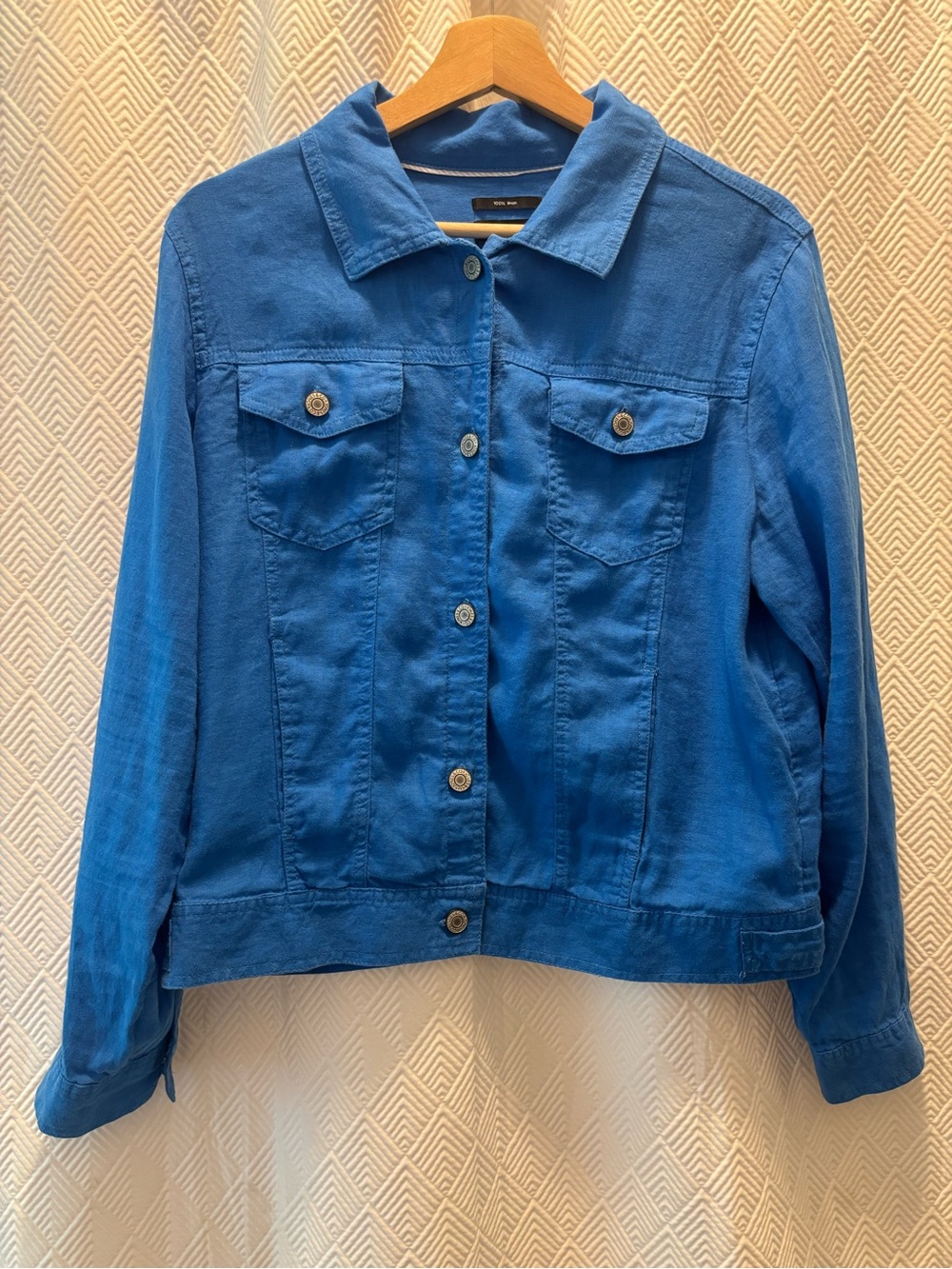 JONES NEW YORK 100% Linen Blue Button Front Utility Jacket Large
